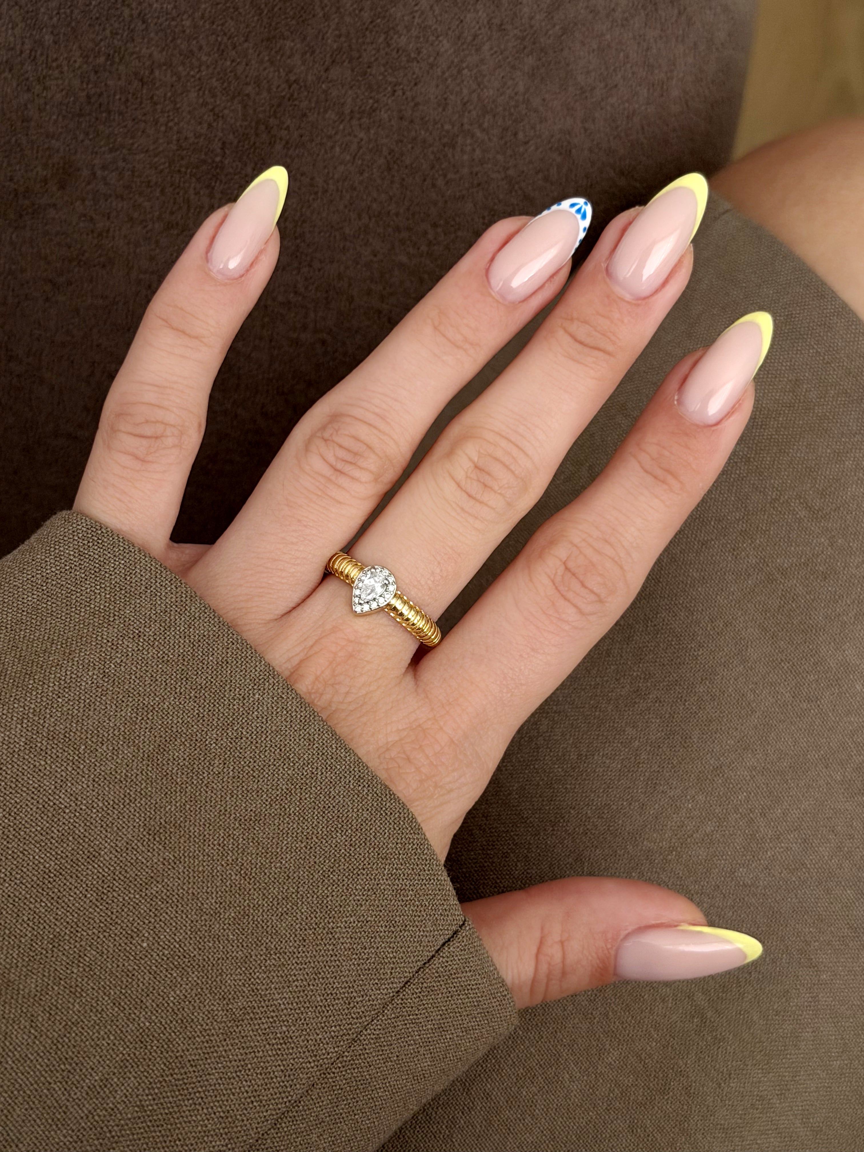 CW1RING0019-gold-textured-band-pear-cut-cz-halo-ring-catwalkjewellery wholesale jewelry RINGS Catwalk Jewellery Europe