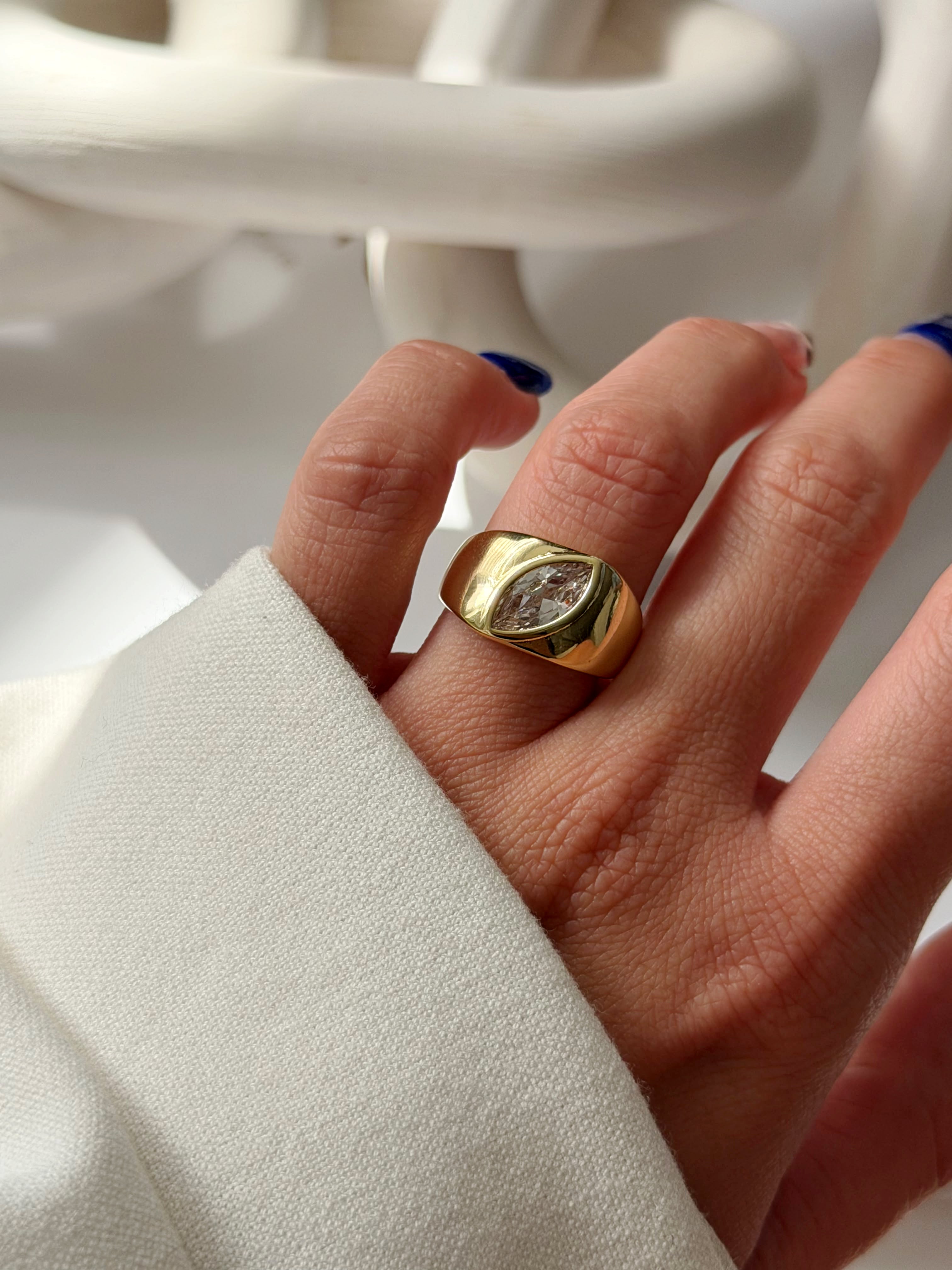 CW1RING007-gold-chunky-flush-set-marquise-cz-signet-ring-catwalkjewellery wholesale jewelry RINGS Catwalk Jewellery Europe