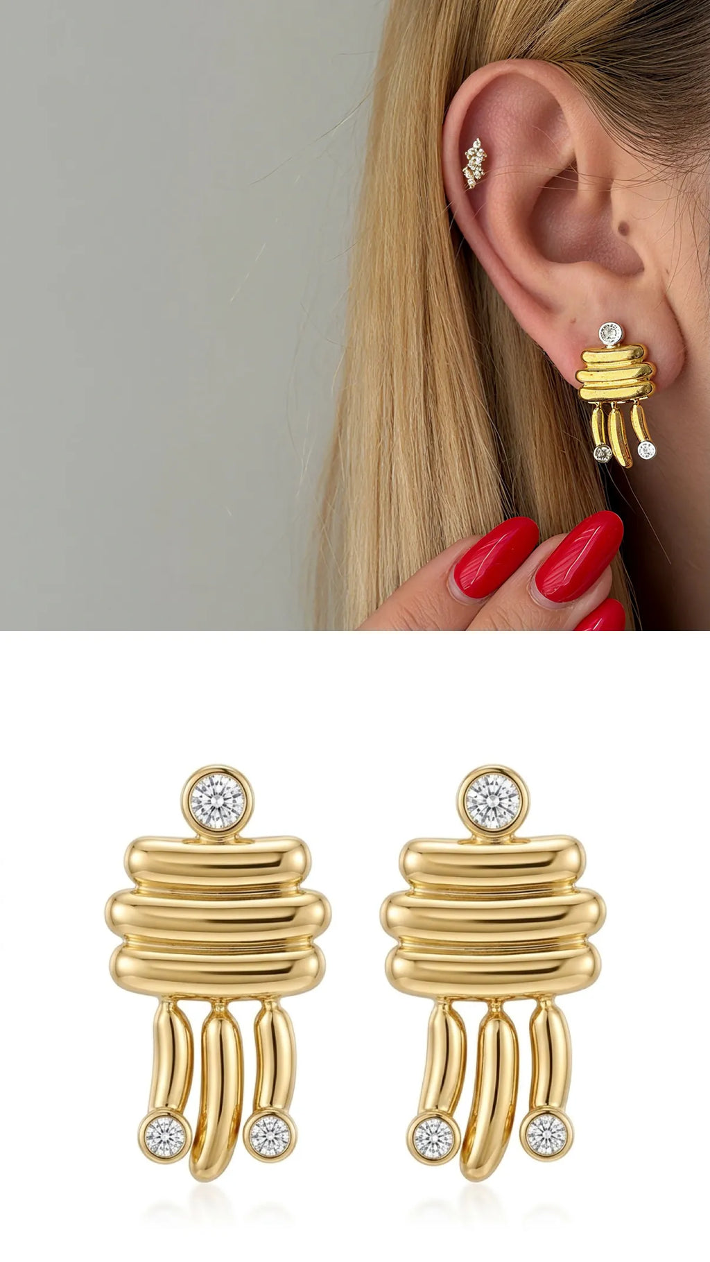 CW1VPEARNG001-gold-tiered-geometric-cz-dangle-earrings-catwalkjewellery wholesale jewelry VIP 14K EARRINGS  Catwalk Jewellery Europe