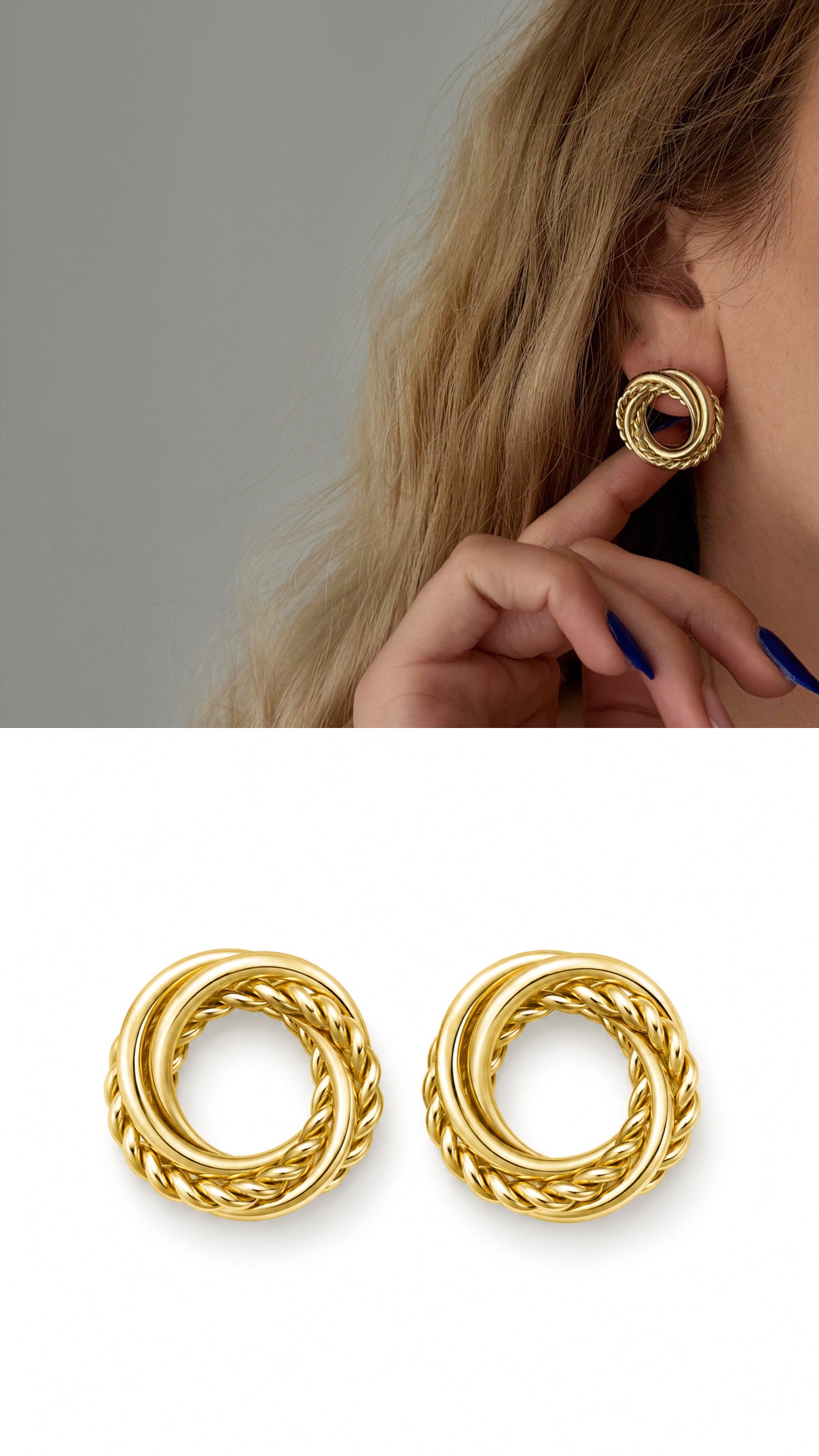 CW1VPEARNG0010-gold-twisted-interlocking-knot-stud-earrings-catwalkjewellery wholesale jewelry VIP 14K EARRINGS  Catwalk Jewellery Europe