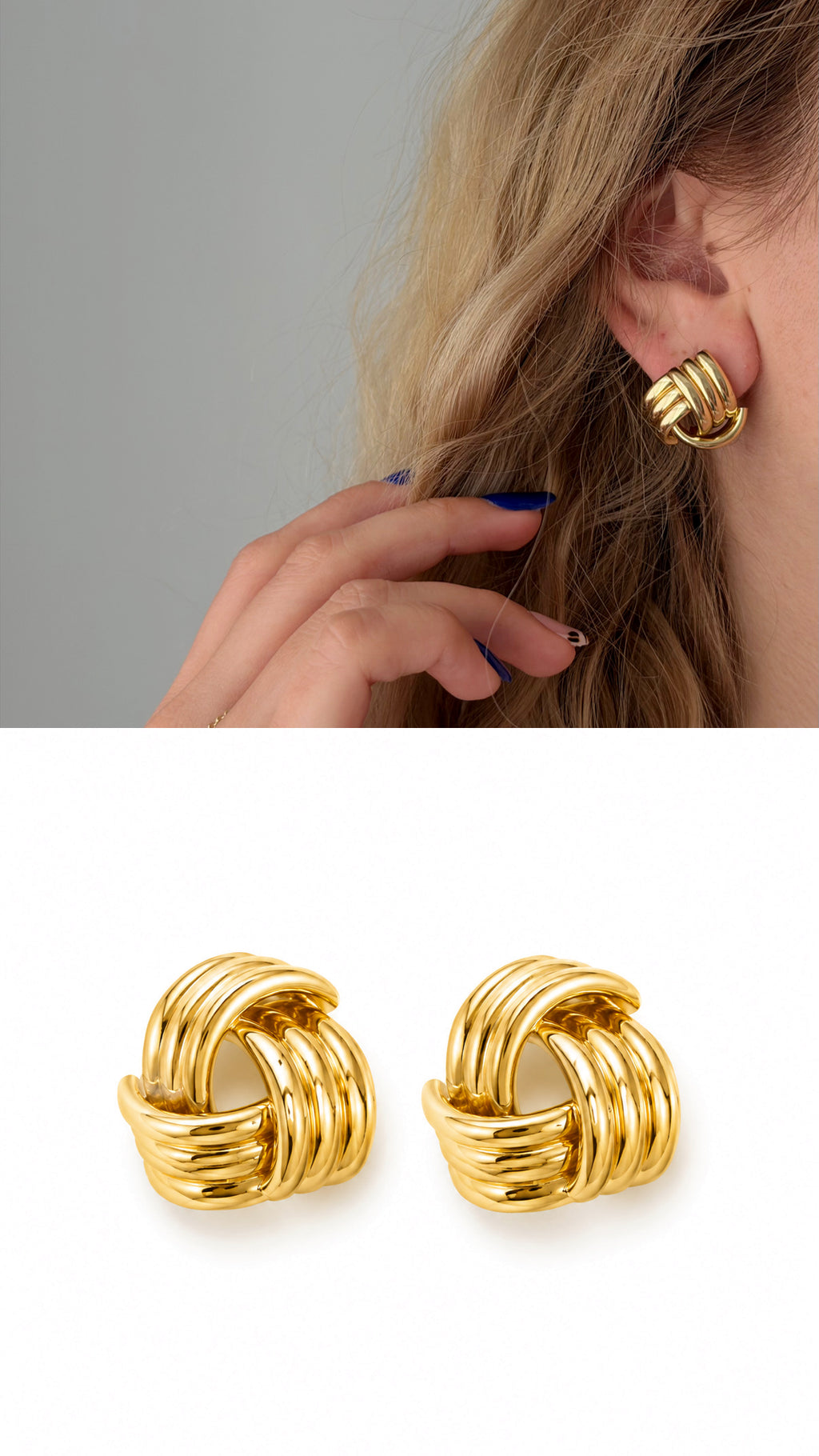 CW1VPEARNG0011-gold-braided-wire-knot-stud-earrings-catwalkjewellery wholesale jewelry VIP 14K EARRINGS  Catwalk Jewellery Europe