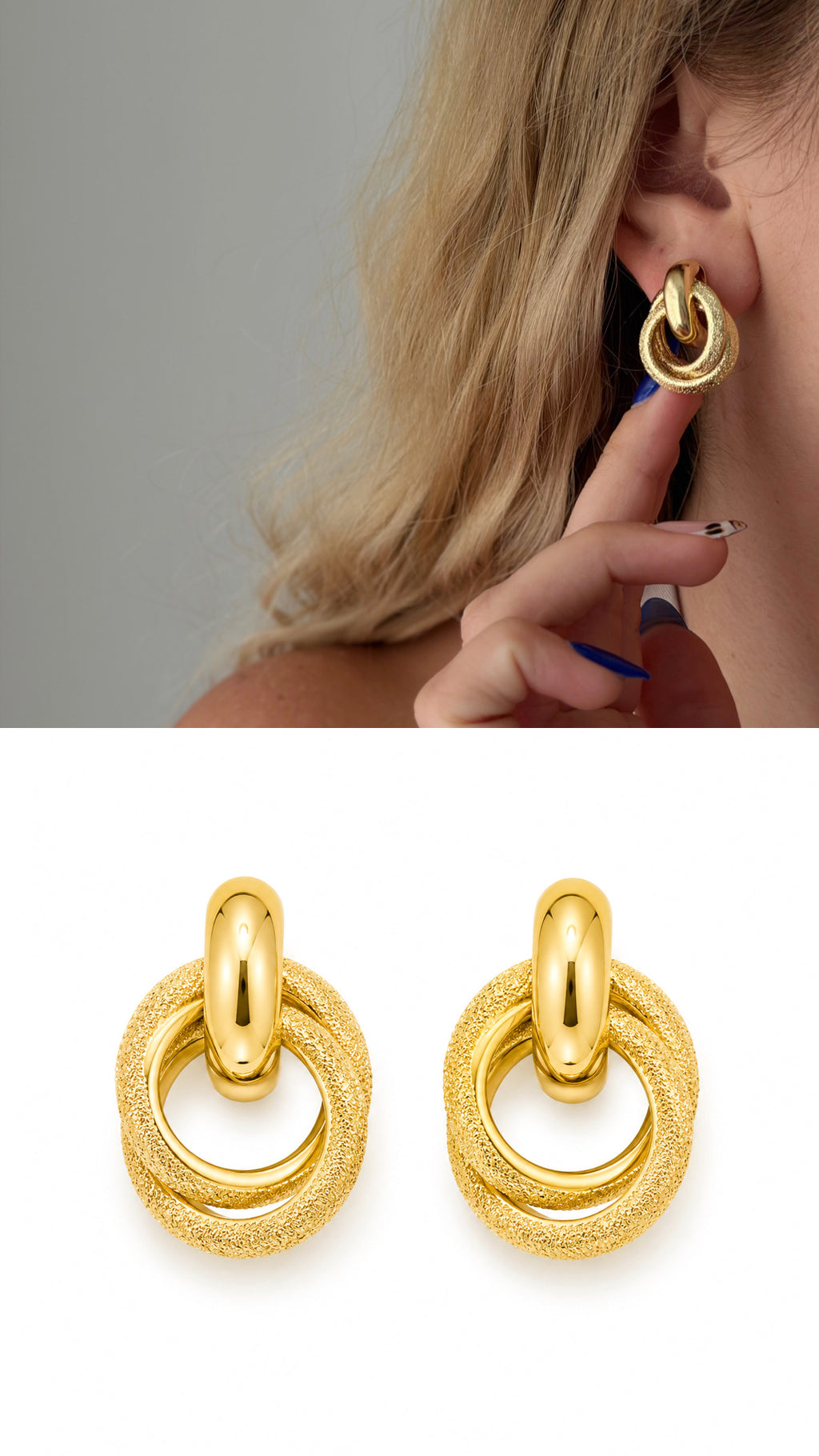 CW1VPEARNG0012-gold-textured-interlocking-circle-stud-earrings-catwalkjewellery wholesale jewelry VIP 14K EARRINGS  Catwalk Jewellery Europe