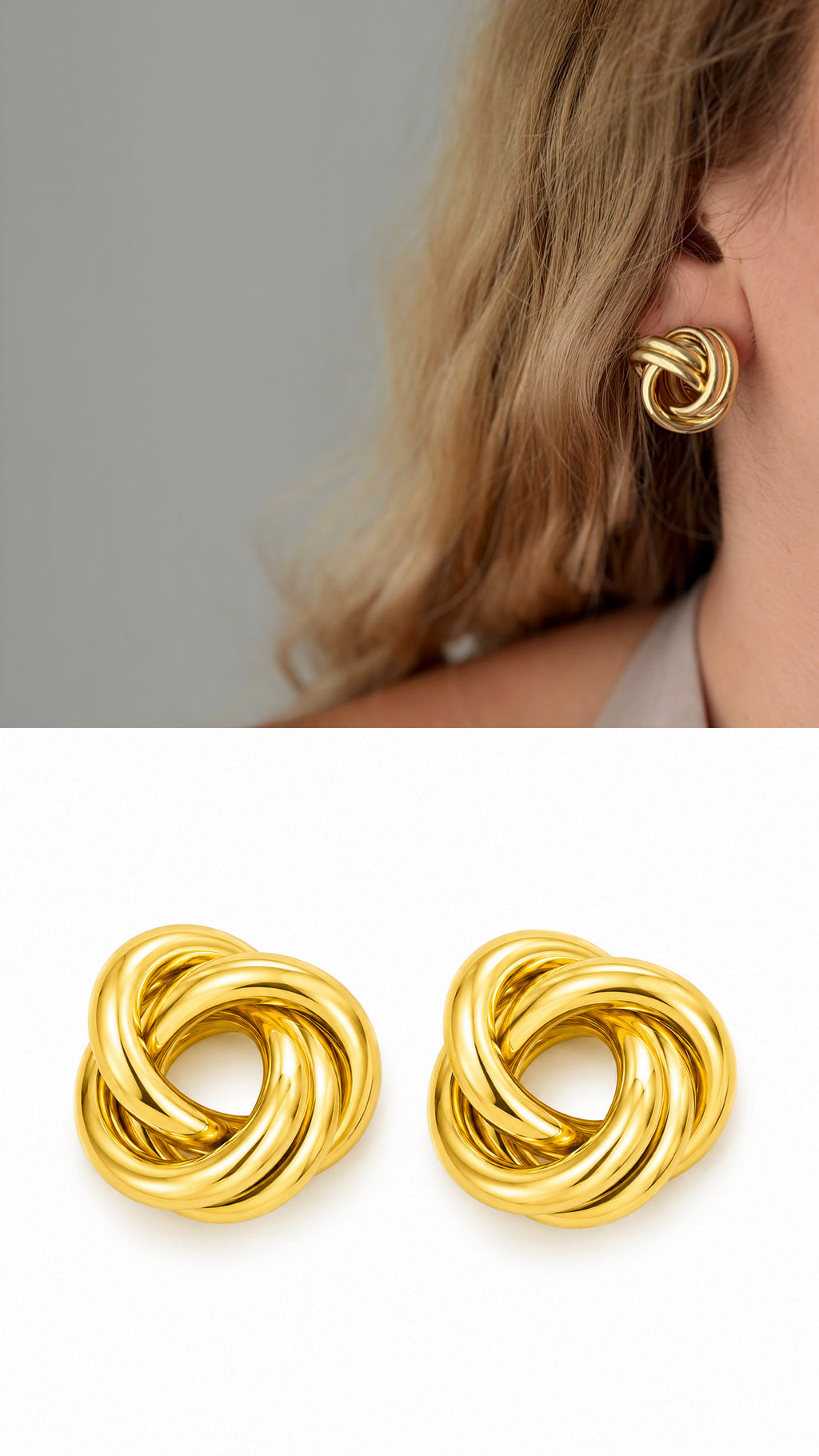 CW1VPEARNG0013-gold-smooth-triple-loop-knot-stud-earrings-catwalkjewellery wholesale jewelry VIP 14K EARRINGS  Catwalk Jewellery Europe