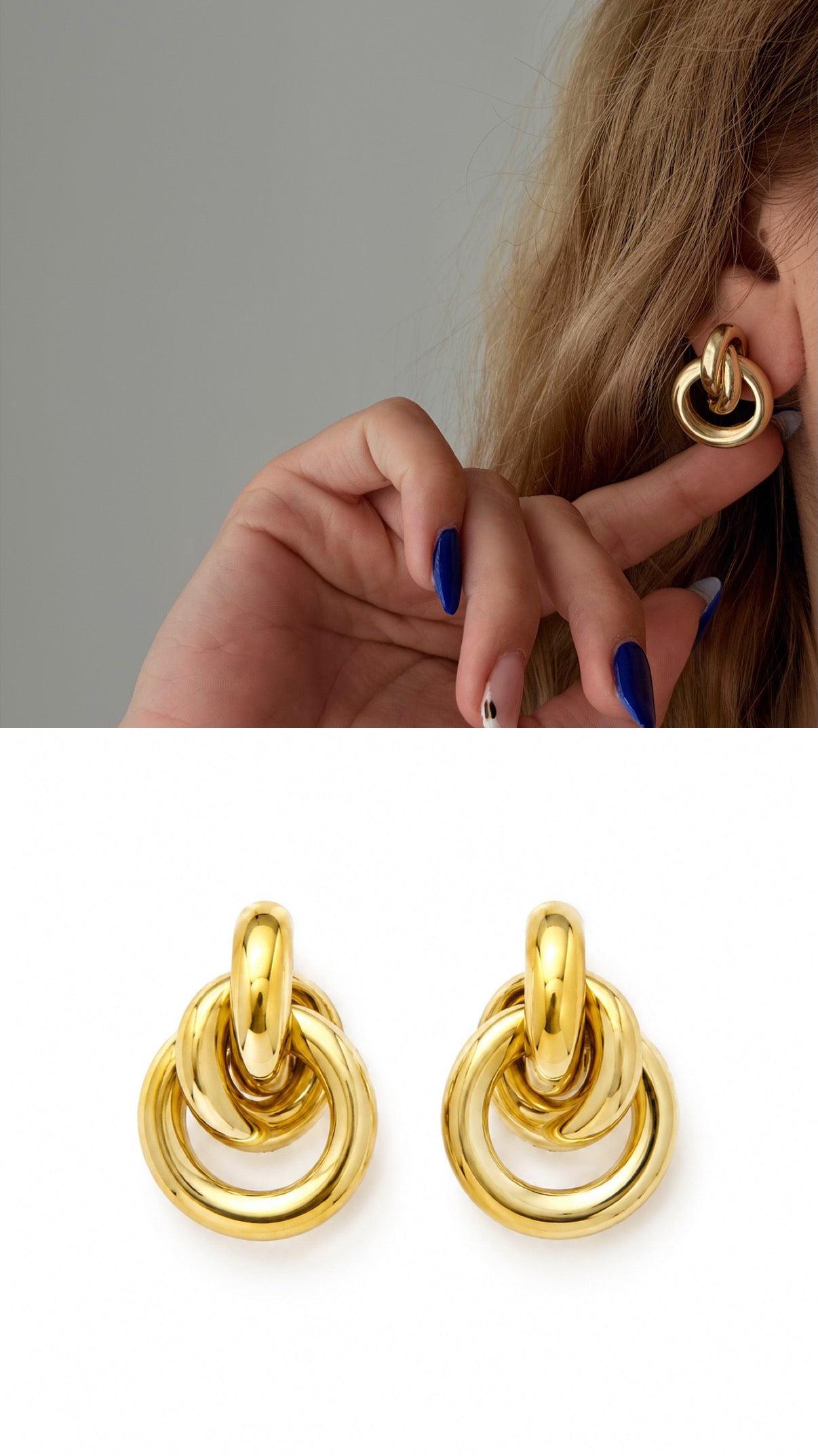 CW1VPEARNG0014-gold-interlocking-double-ring-stud-earrings-catwalkjewellery wholesale jewelry VIP 14K EARRINGS  Catwalk Jewellery Europe