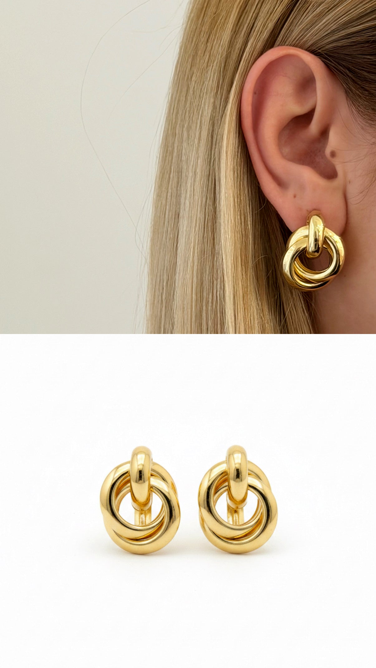 CW1VPEARNG0016-gold-chunky-triple-link-knot-earrings-catwalkjewellery wholesale jewelry VIP 14K EARRINGS  Catwalk Jewellery Europe