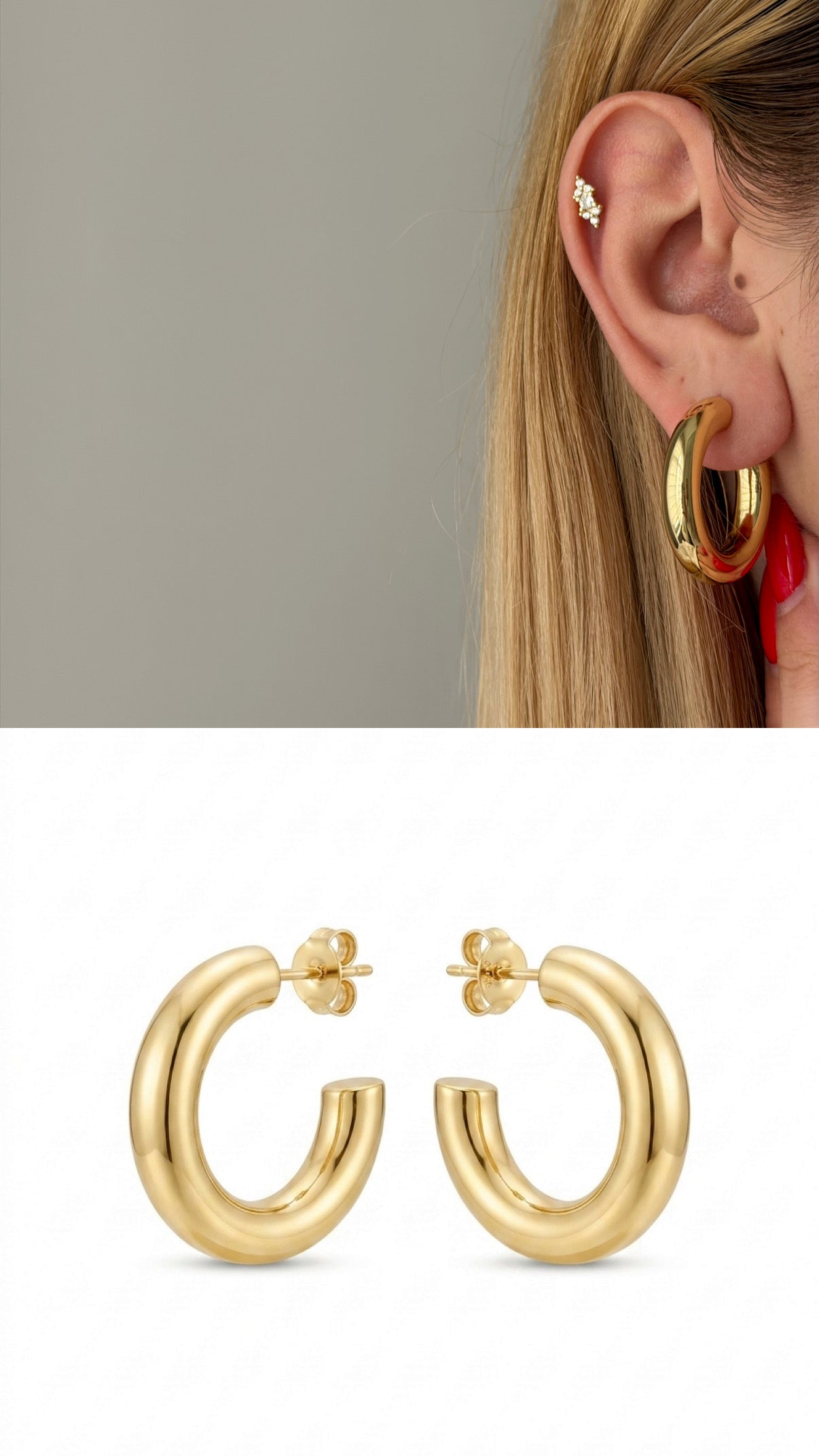 CW1VPEARNG0019_2-gold-chunky-tube-c-hoop-earrings-catwalkjewellery wholesale jewelry VIP 14K EARRINGS  Catwalk Jewellery Europe