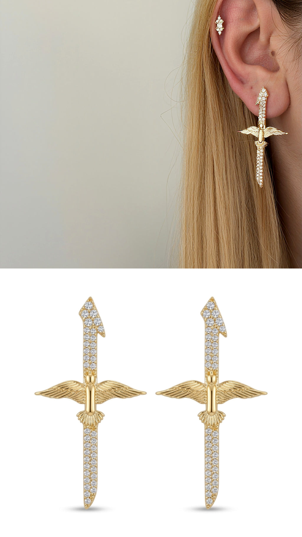 CW1VPEARNG0022_2-gold-cz-winged-sword-drop-earrings-catwalkjewellery wholesale jewelry VIP 14K EARRINGS  Catwalk Jewellery Europe