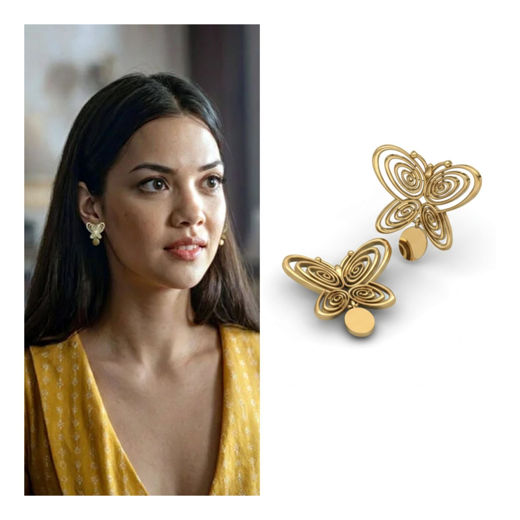 CW1VPEARNG0023-gold-wire-butterfly-drop-stud-earrings-catwalkjewellery wholesale jewelry VIP 14K EARRINGS  Catwalk Jewellery Europe