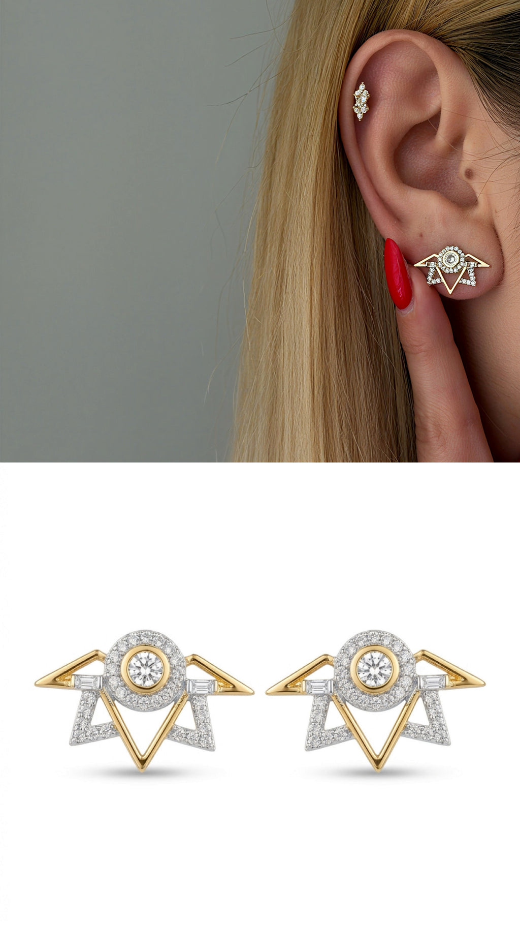 CW1VPEARNG0025-two-tone-cz-geometric-star-stud-earrings-catwalkjewellery wholesale jewelry VIP 14K EARRINGS  Catwalk Jewellery Europe