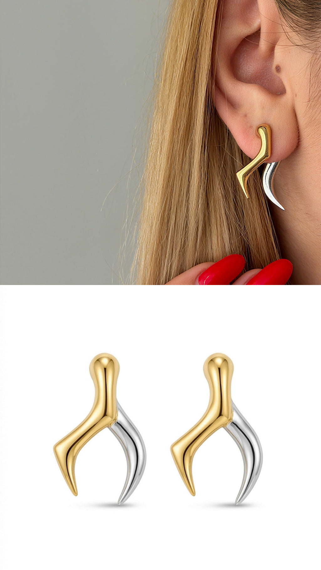 CW1VPEARNG0029-two-tone-abstract-split-claw-drop-earrings-catwalkjewellery wholesale jewelry VIP 14K EARRINGS  Catwalk Jewellery Europe
