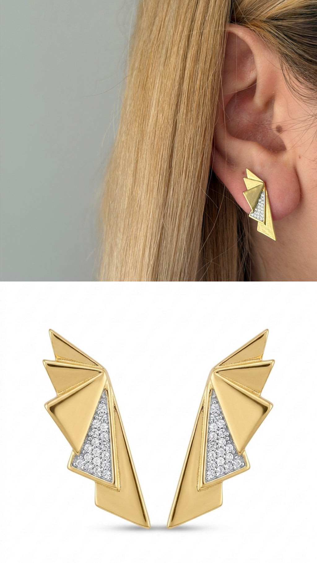 CW1VPEARNG003-gold-geometric-wing-cz-pave-stud-earrings-catwalkjewellery wholesale jewelry VIP 14K EARRINGS  Catwalk Jewellery Europe