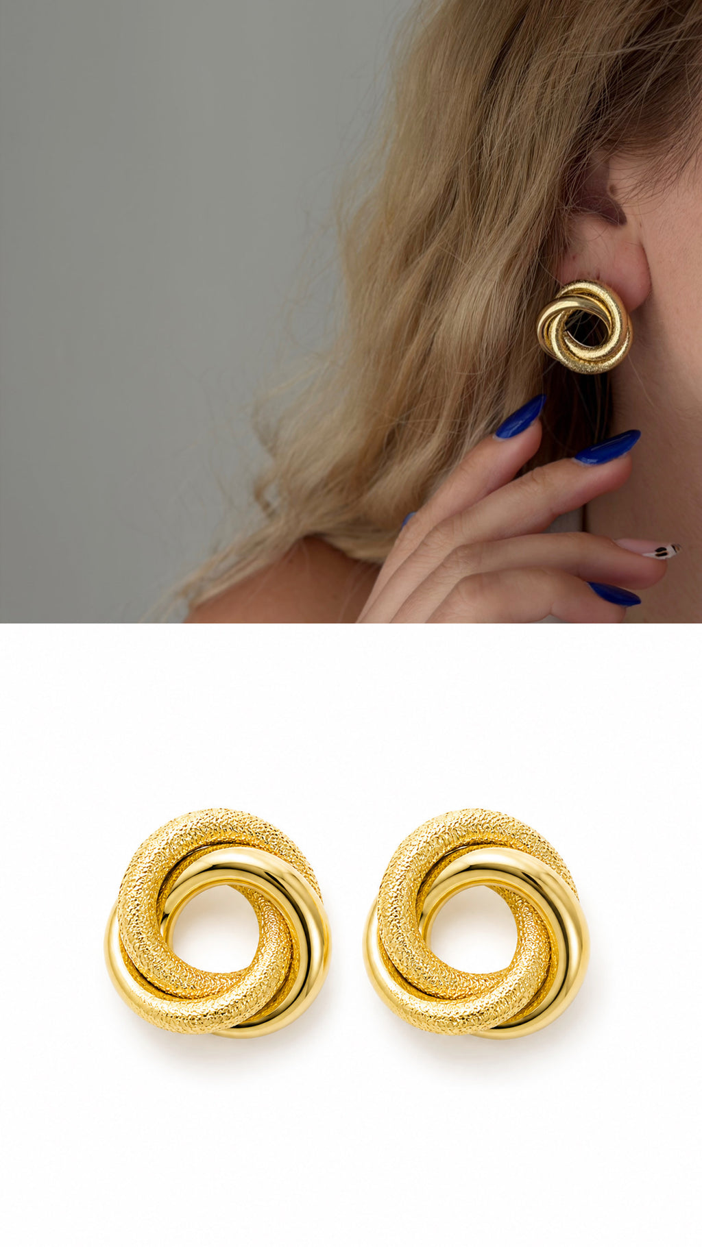 CW1VPEARNG008-gold-textured-interlocking-knot-stud-earrings-catwalkjewellery wholesale jewelry VIP 14K EARRINGS  Catwalk Jewellery Europe