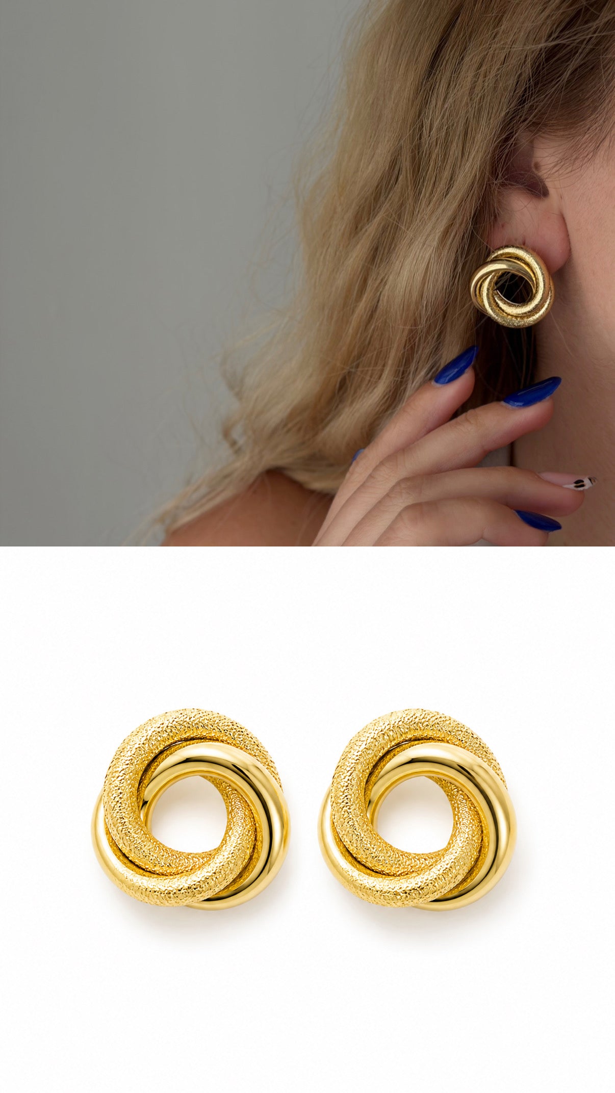 CW1VPEARNG008-gold-textured-interlocking-knot-stud-earrings-catwalkjewellery wholesale jewelry VIP 14K EARRINGS  Catwalk Jewellery Europe