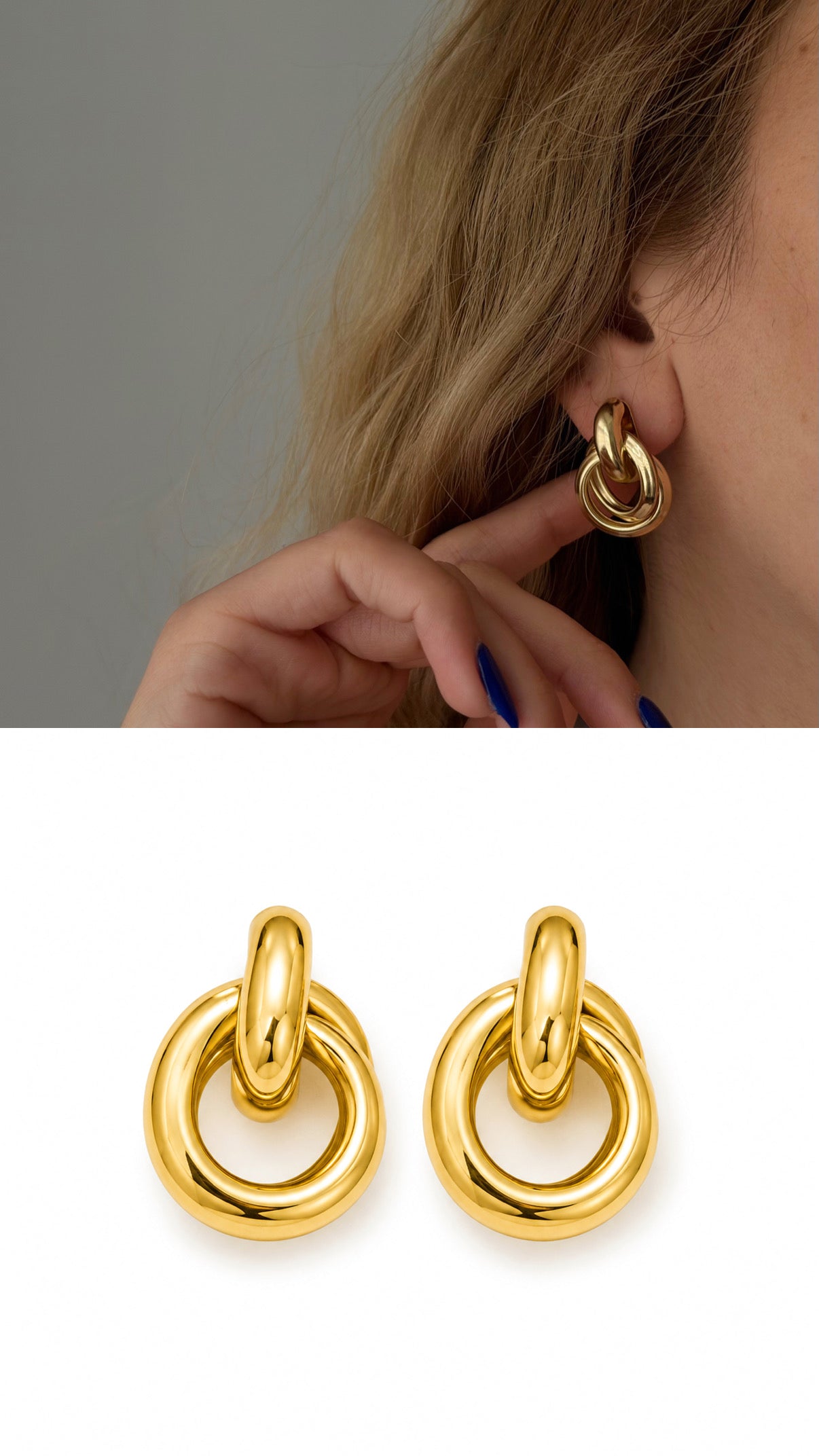 CW1VPEARNG009-gold-double-interlocking-link-drop-earrings-catwalkjewellery wholesale jewelry VIP 14K EARRINGS  Catwalk Jewellery Europe