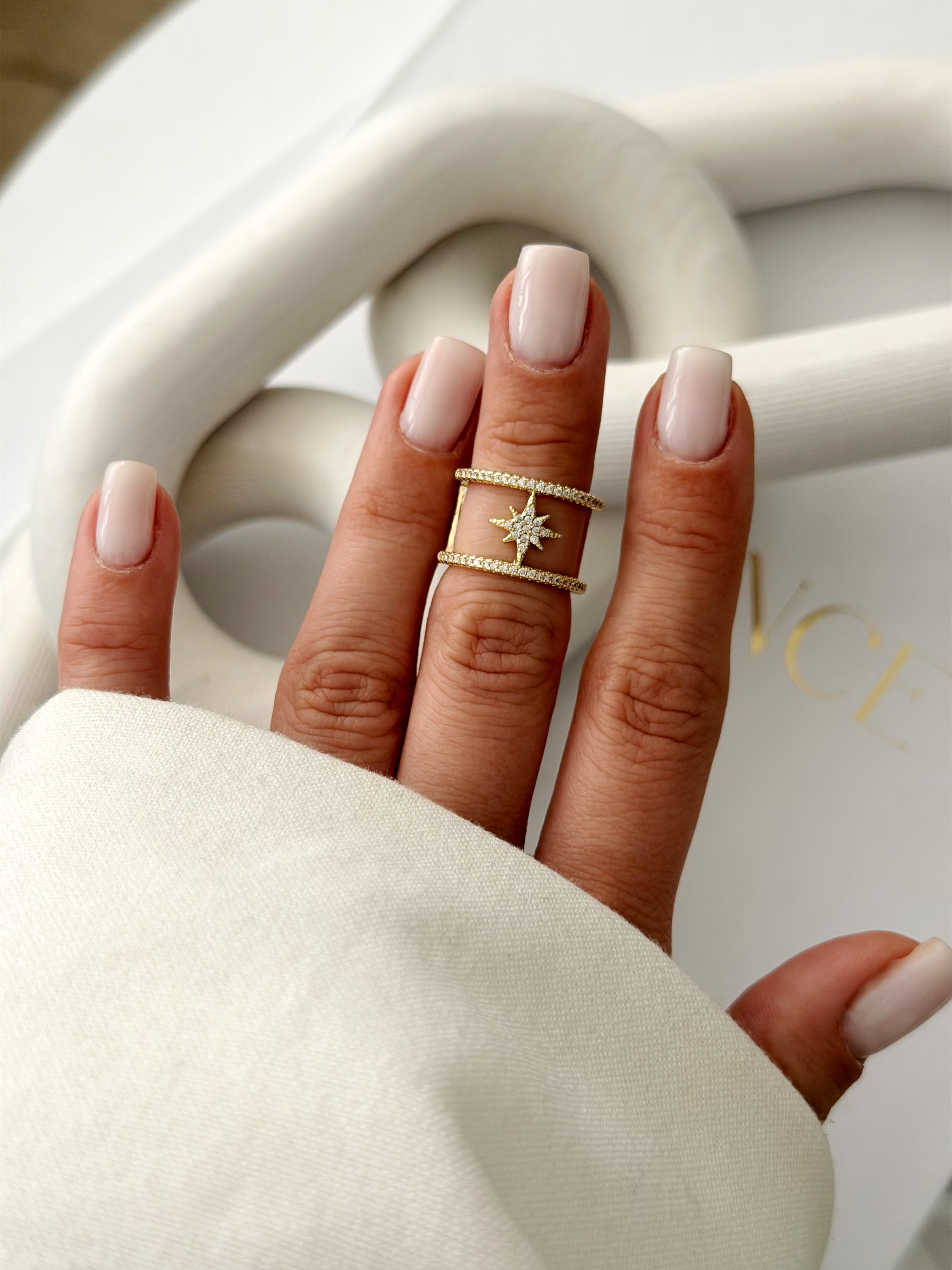 CW1RING0047-gold-cz-pave-north-star-double-band-ring-catwalkjewellery wholesale jewelry RINGS Catwalk Jewellery Europe