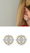 CW1VPEARNG00119-two-tone-cz-pave-geometric-hexagon-halo-stud-earrings-catwalkjewellery wholesale jewelry VIP 14K EARRINGS  Catwalk Jewellery Europe
