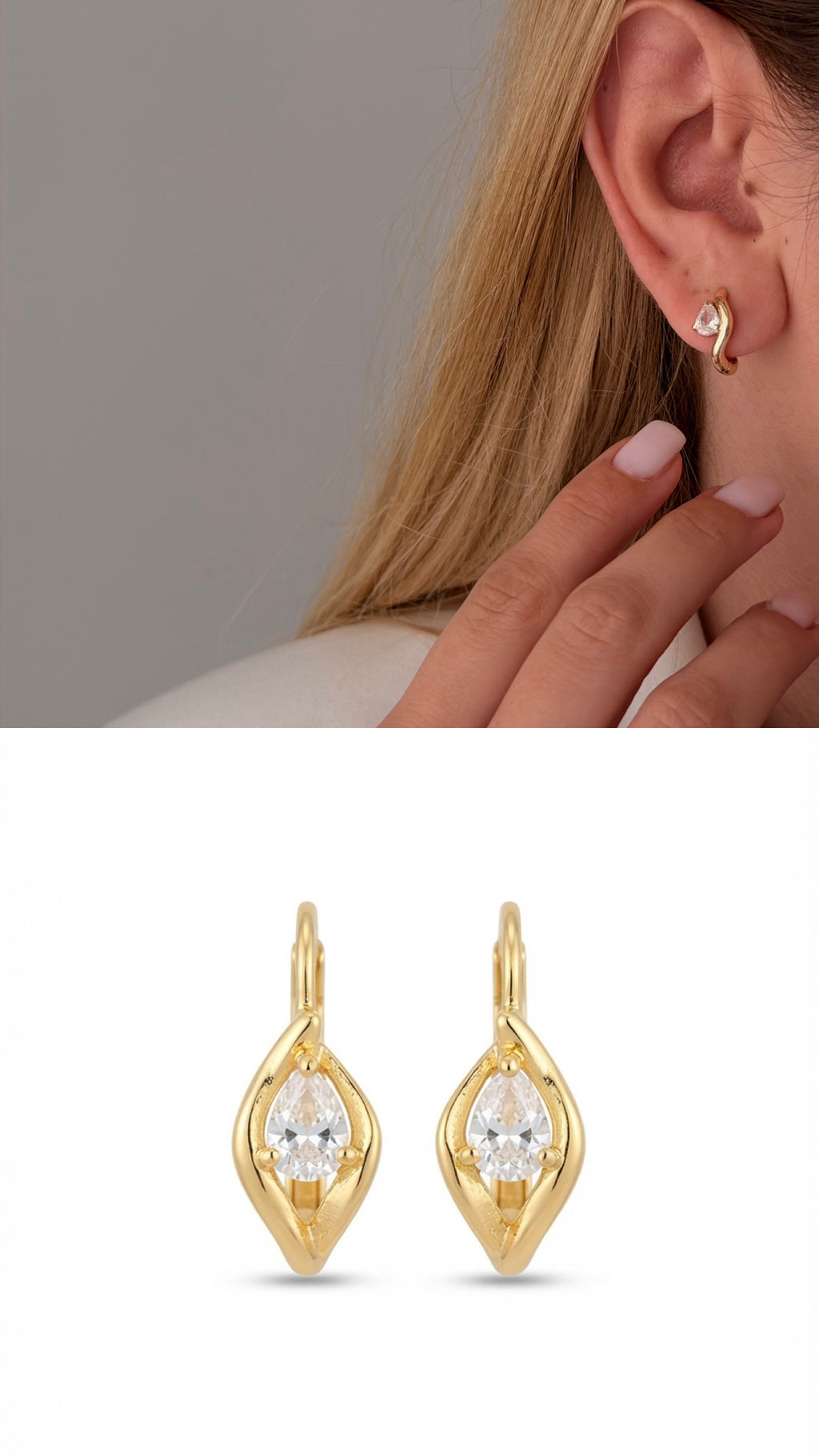 CW1VPEARNG0045-gold-cz-pave-nail-c-hoop-earrings-catwalkjewellery wholesale jewelry VIP 14K EARRINGS  Catwalk Jewellery Europe