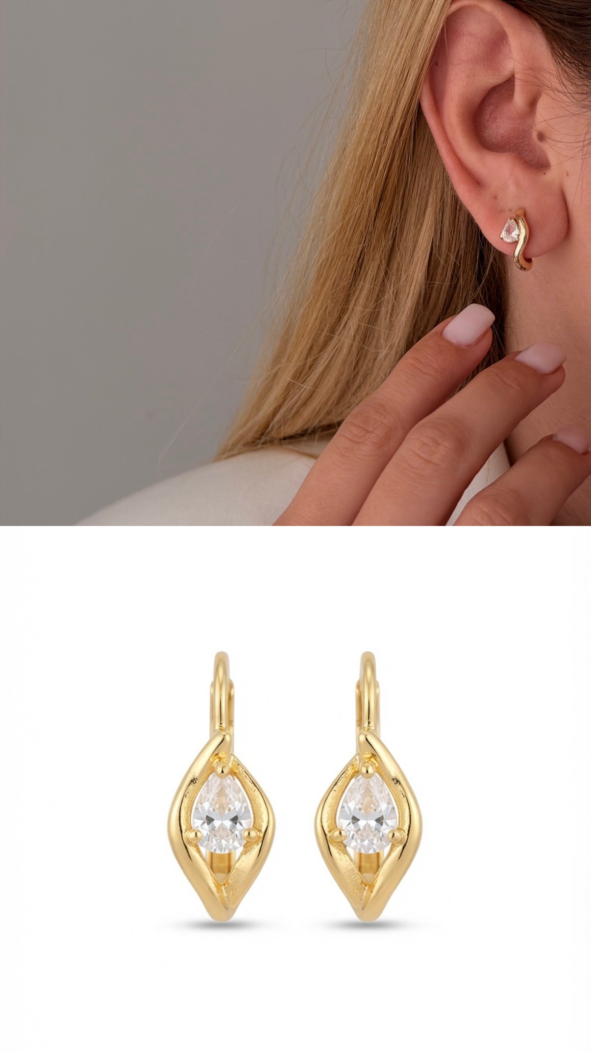 CW1VPEARNG0045-gold-cz-pave-nail-c-hoop-earrings-catwalkjewellery wholesale jewelry VIP 14K EARRINGS  Catwalk Jewellery Europe