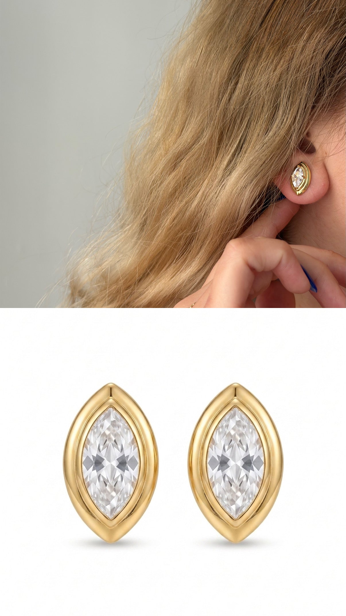 CW1VPEARNG0073-gold-princess-cut-cz-bezel-stud-earrings-catwalkjewellery wholesale jewelry VIP 14K EARRINGS  Catwalk Jewellery Europe