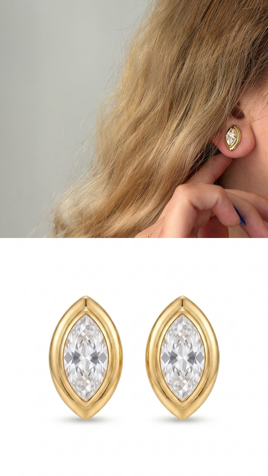 CW1VPEARNG0073-gold-princess-cut-cz-bezel-stud-earrings-catwalkjewellery wholesale jewelry VIP 14K EARRINGS  Catwalk Jewellery Europe