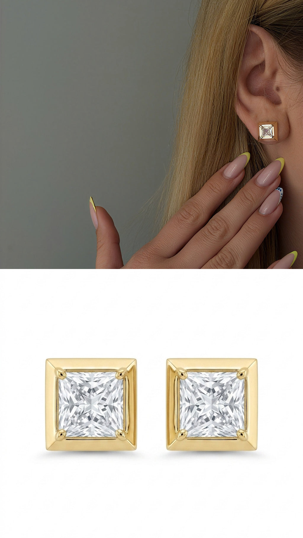 CW1VPEARNG0078-gold-square-cz-textured-rope-border-stud-earrings-catwalkjewellery wholesale jewelry VIP 14K EARRINGS  Catwalk Jewellery Europe