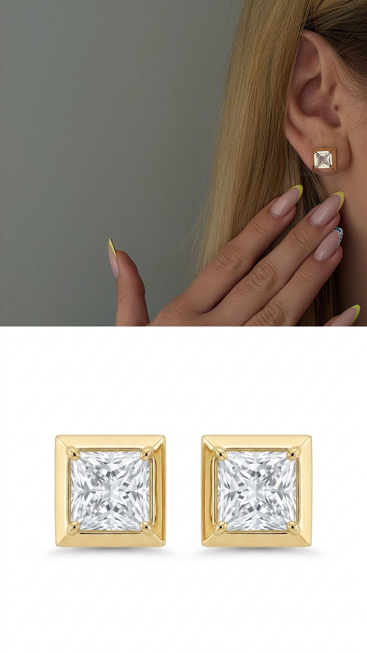 CW1VPEARNG0078-gold-square-cz-textured-rope-border-stud-earrings-catwalkjewellery wholesale jewelry VIP 14K EARRINGS  Catwalk Jewellery Europe
