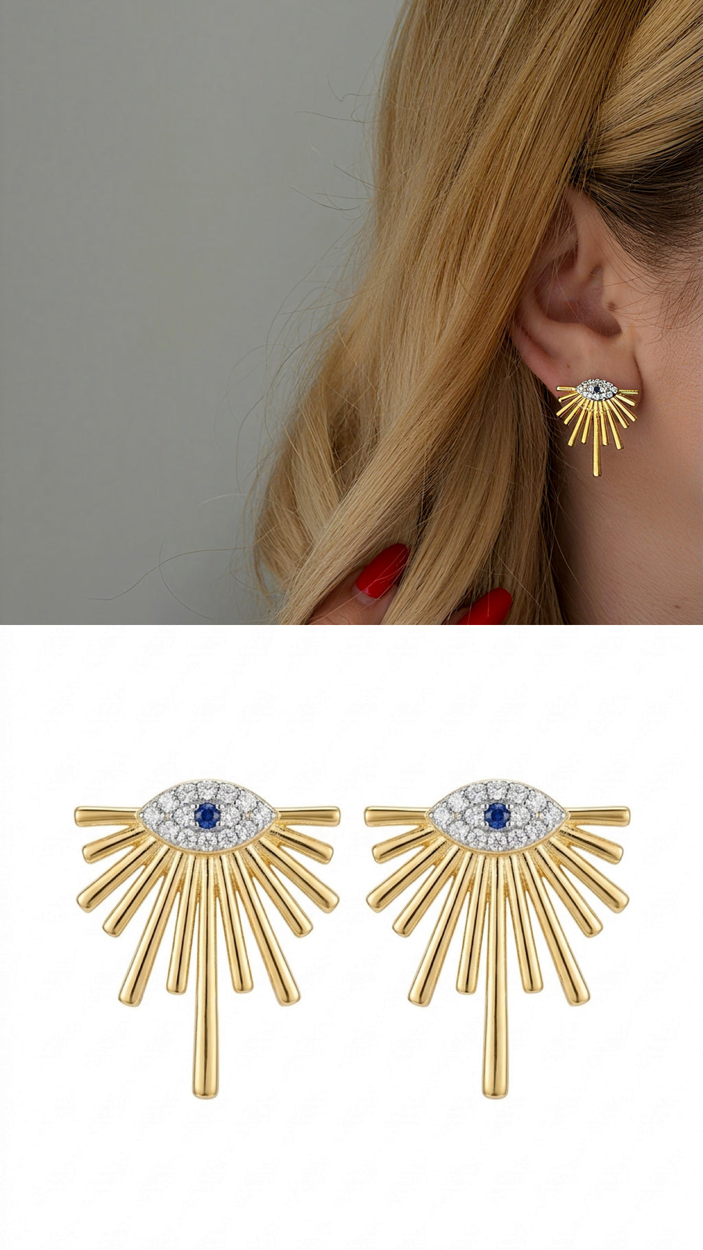 CW1VPEARNG0084-gold-smooth-dome-baguette-cz-crown-stud-earrings-catwalkjewellery wholesale jewelry VIP 14K EARRINGS  Catwalk Jewellery Europe