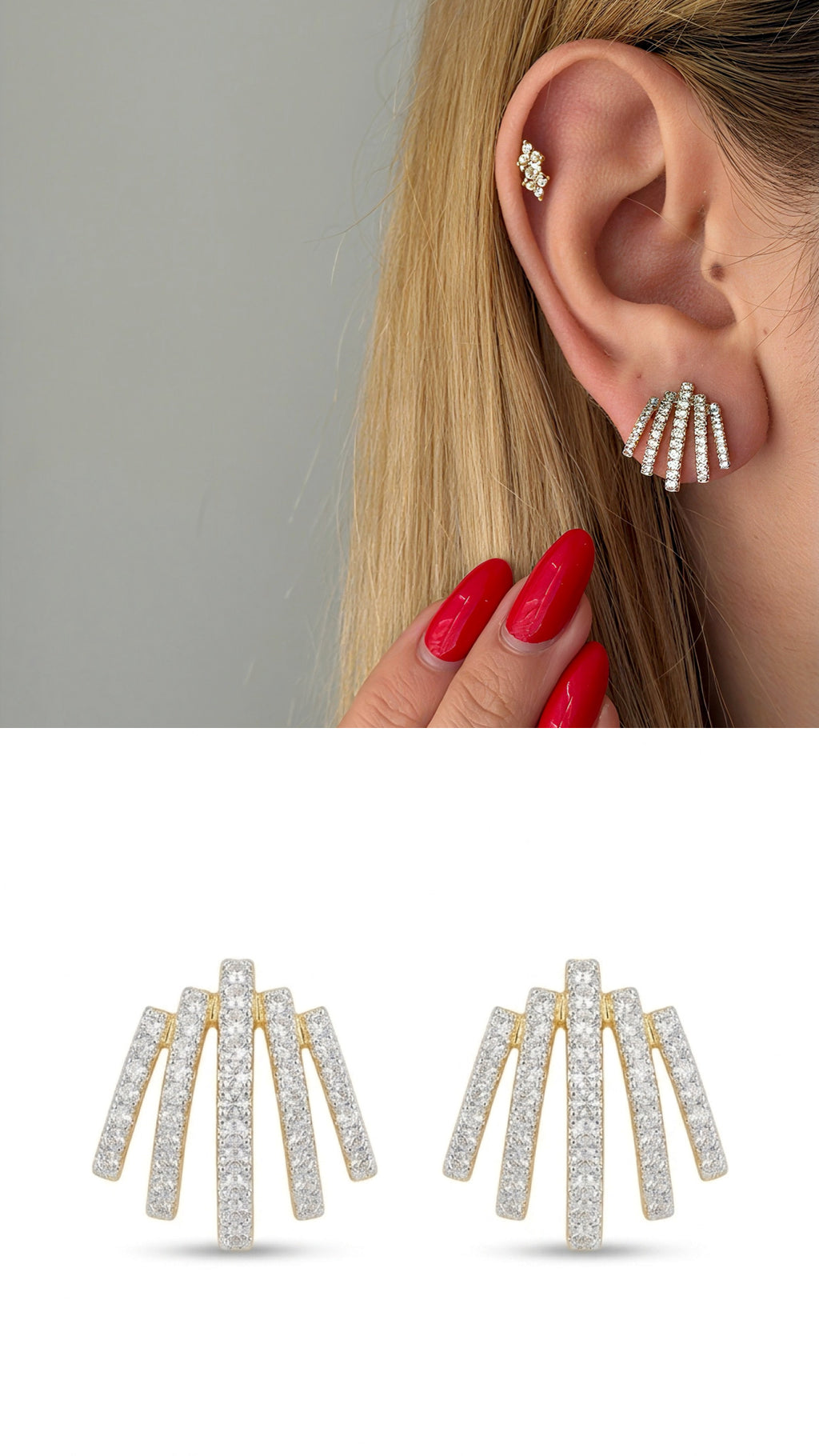 CW1VPEARNG0087-gold-cz-pave-intertwined-double-loop-stud-earrings-catwalkjewellery wholesale jewelry VIP 14K EARRINGS  Catwalk Jewellery Europe