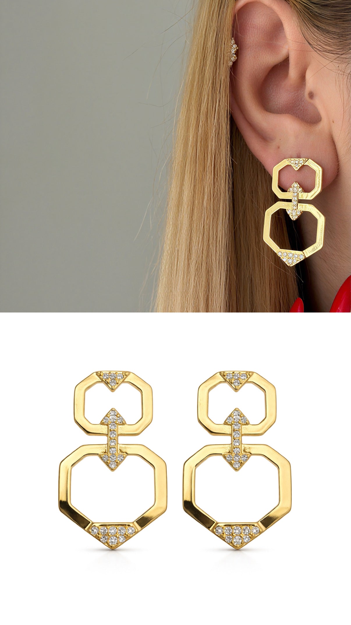 CW1VPEARNG0097-gold-emerald-cut-cz-geo-starburst-ear-jacket-earrings-v2-catwalkjewellery wholesale jewelry VIP 14K EARRINGS  Catwalk Jewellery Europe