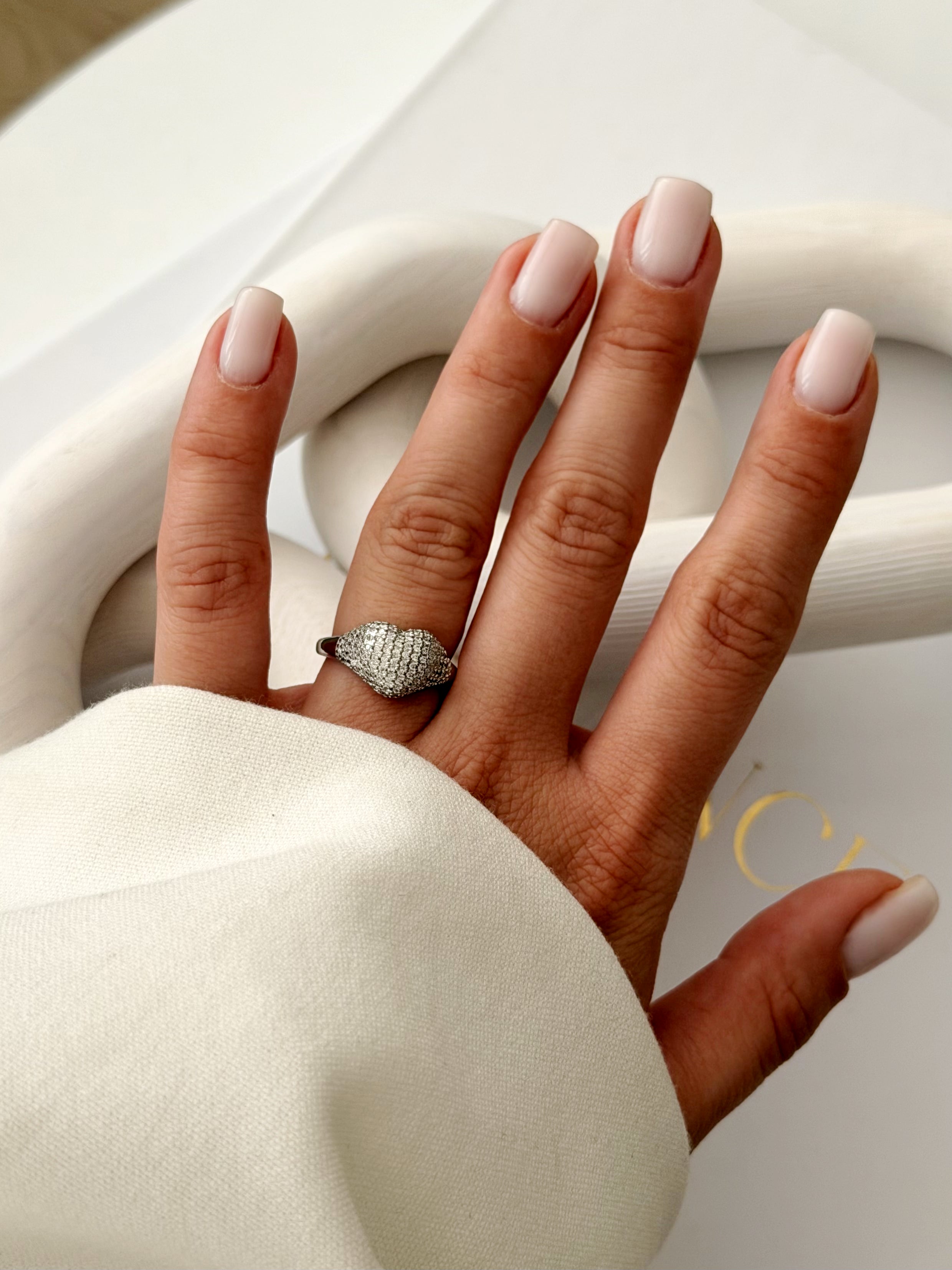 CW1RING00101-silver-cz-pave-chunky-heart-dome-signet-ring-catwalkjewellery wholesale jewelry RINGS Catwalk Jewellery Europe