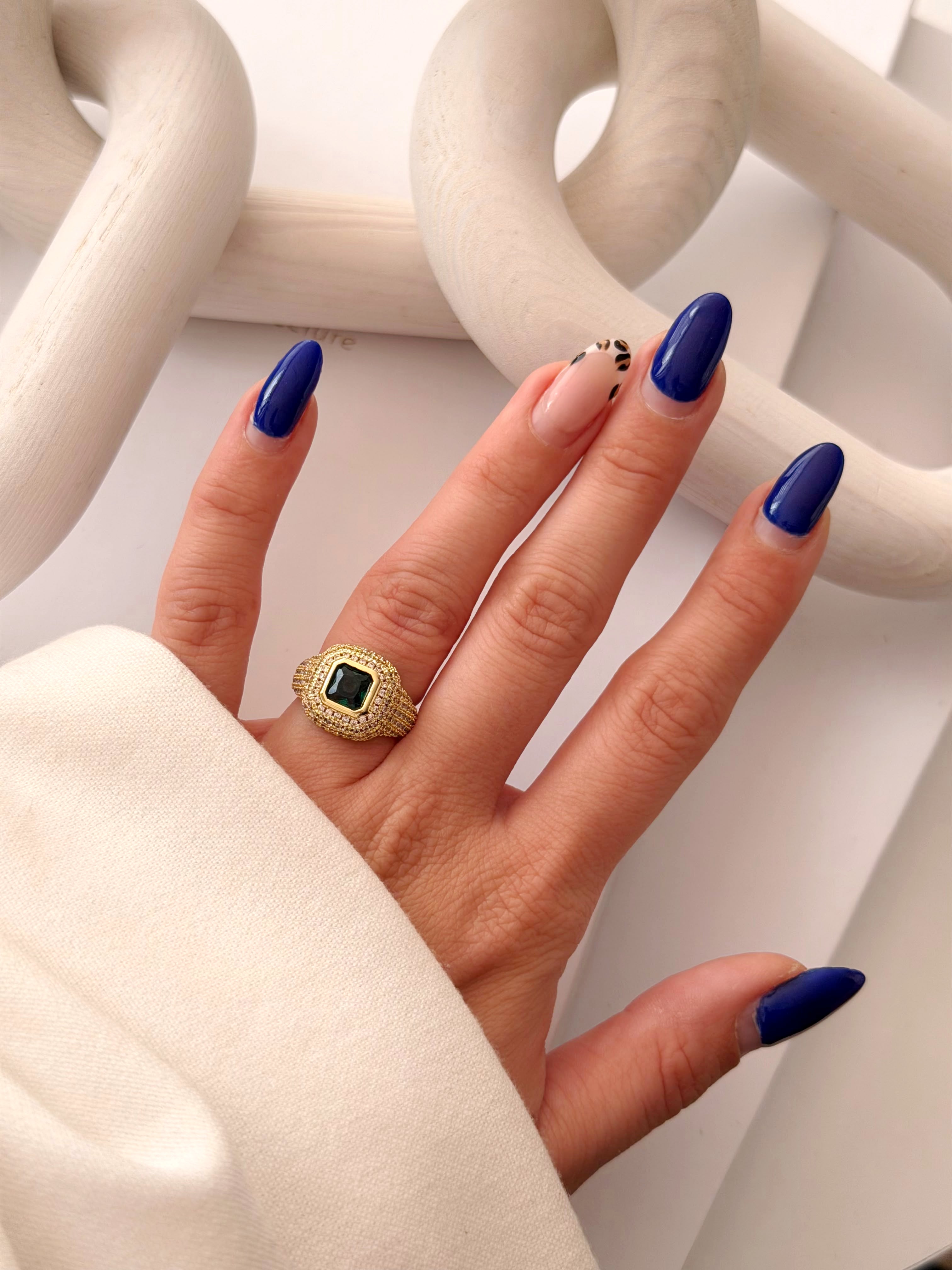 CW1RING00115-gold-cz-pave-emerald-cut-green-stone-signet-ring-catwalkjewellery wholesale jewelry RINGS Catwalk Jewellery Europe