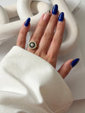 CW1RING00125-gold-sapphire-blue-and-cz-pave-sunburst-halo-ring-catwalkjewellery wholesale jewelry RINGS Catwalk Jewellery Europe