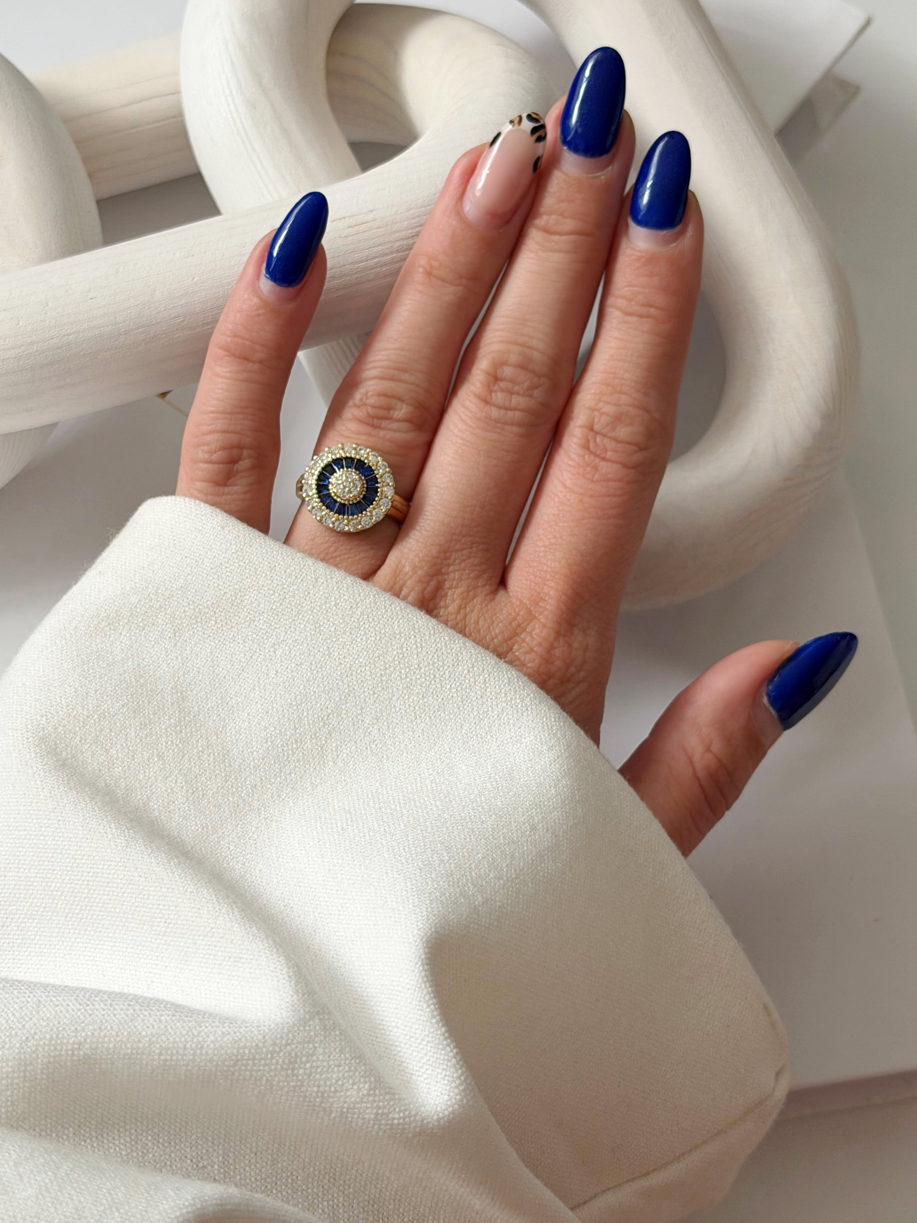 CW1RING00125-gold-sapphire-blue-and-cz-pave-sunburst-halo-ring-catwalkjewellery wholesale jewelry RINGS Catwalk Jewellery Europe