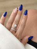 CW1RING00152-silver-mother-of-pearl-clover-dangle-double-band-ring-catwalkjewellery wholesale jewelry RINGS Catwalk Jewellery Europe