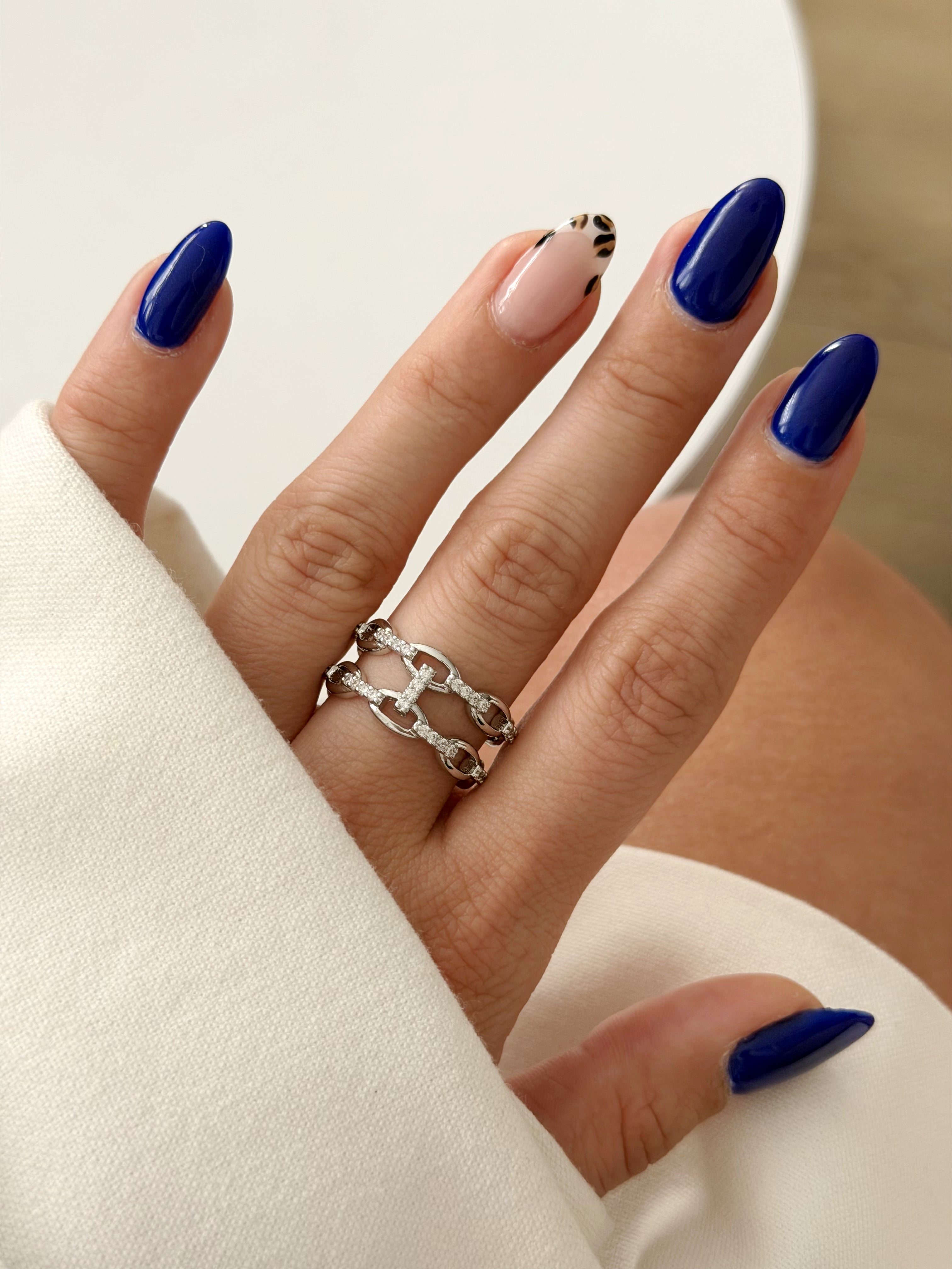 CW1RING00164-silver-cz-pave-paperclip-chain-double-band-ring-catwalkjewellery wholesale jewelry RINGS Catwalk Jewellery Europe