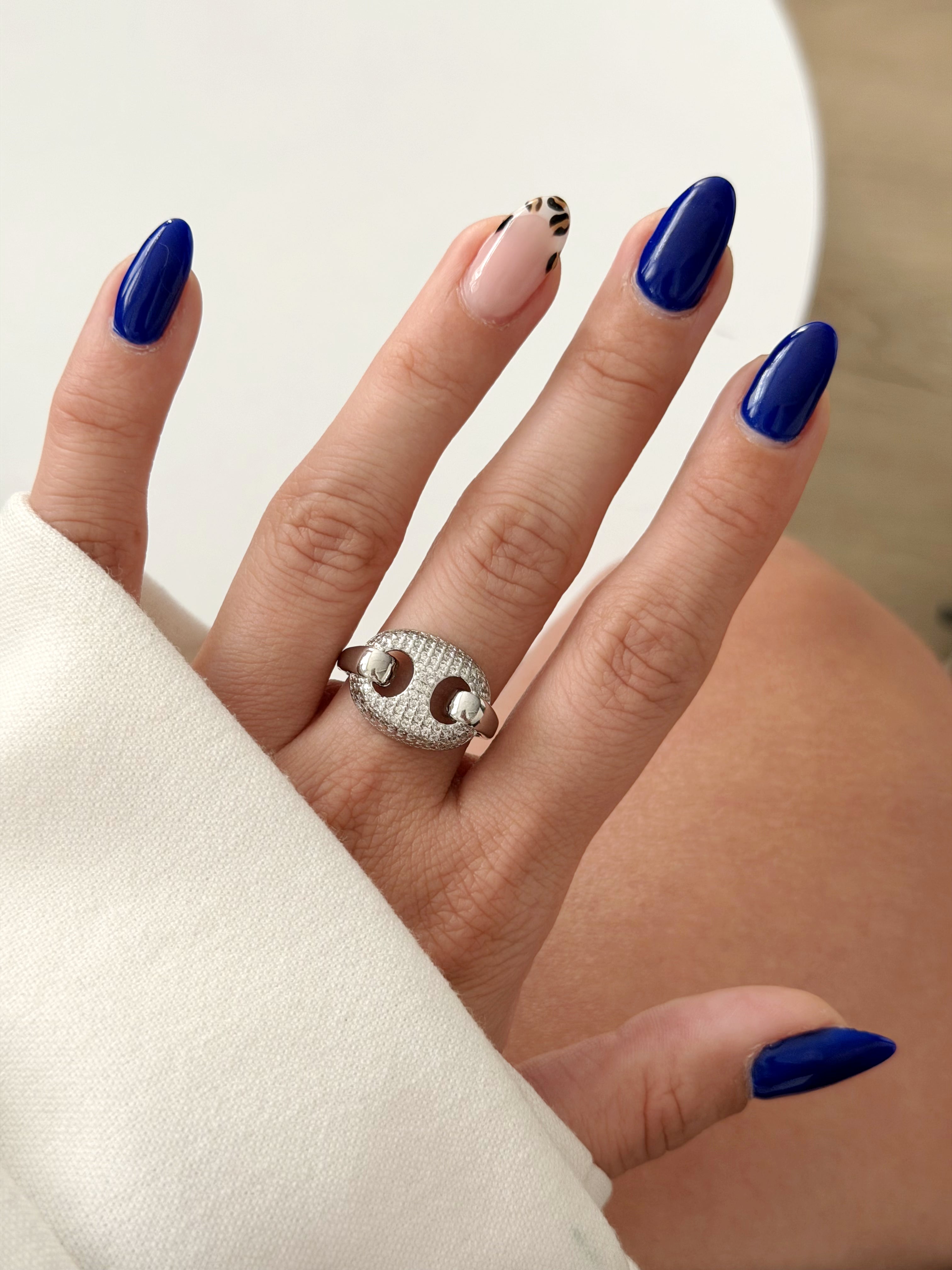 CW1RING00165-silver-cz-pave-puffy-mariner-anchor-link-ring-catwalkjewellery wholesale jewelry RINGS Catwalk Jewellery Europe