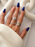 CW1RING00207-silver-chunky-bezel-set-emerald-cut-cz-triple-ring-set-catwalkjewellery wholesale jewelry RINGS Catwalk Jewellery Europe