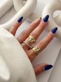 CW1RING00208-gold-chunky-bezel-set-emerald-cut-cz-triple-ring-set-catwalkjewellery wholesale jewelry RINGS Catwalk Jewellery Europe