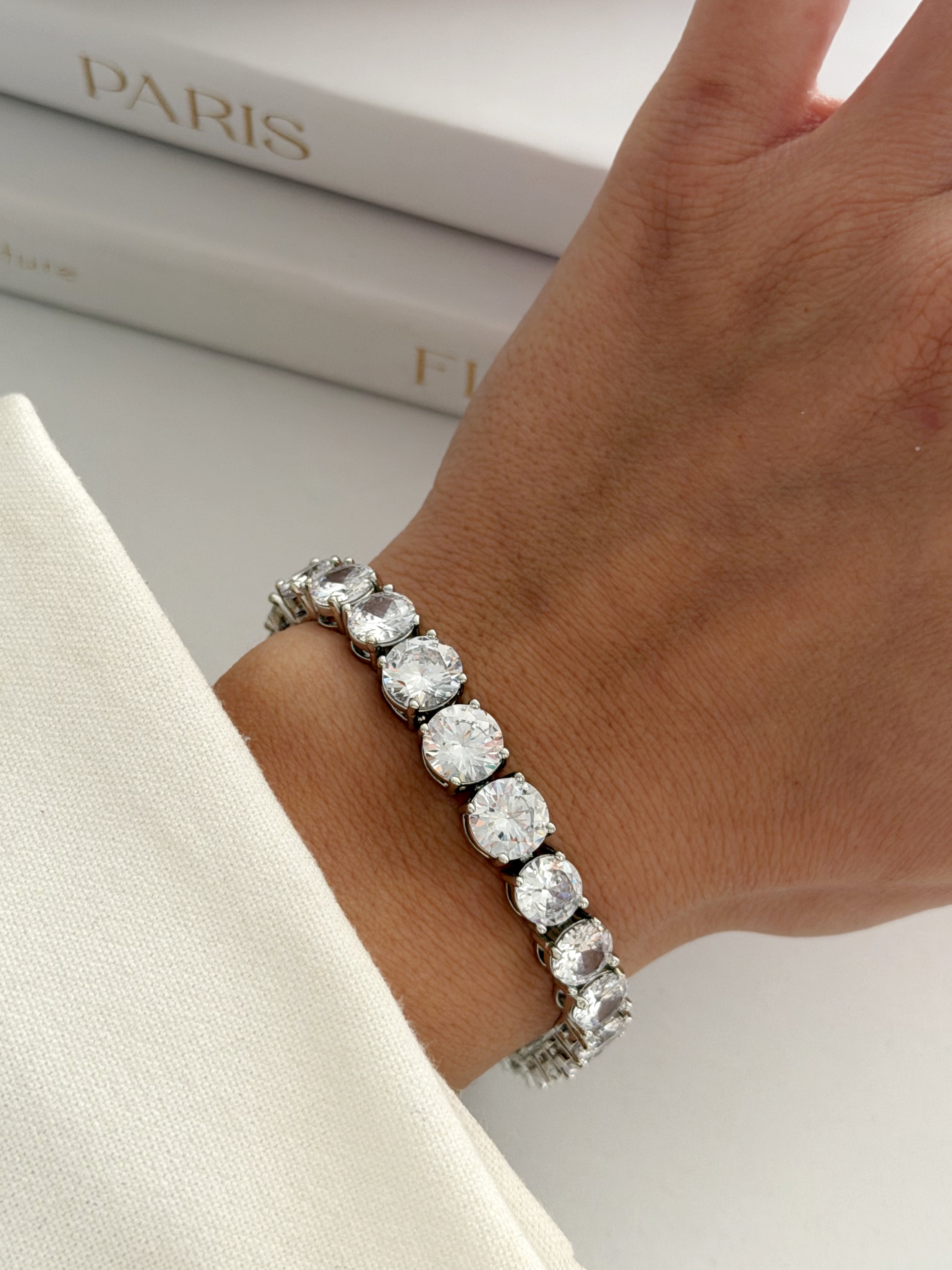 Silver Large Round Cut Cz Tennis Bracelet wholesale jewelry BRACELETS  Catwalk Jewellery Europe