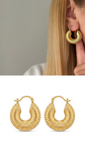 Gold Textured Ribbed Croissant C Hoop Stud Earrings wholesale jewelry VIP 14K EARRINGS  Catwalk Jewellery Europe