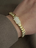 Gold Chunky Ribbed Link Bracelet With Cz Pave Clasp wholesale jewelry BRACELETS  Catwalk Jewellery Europe