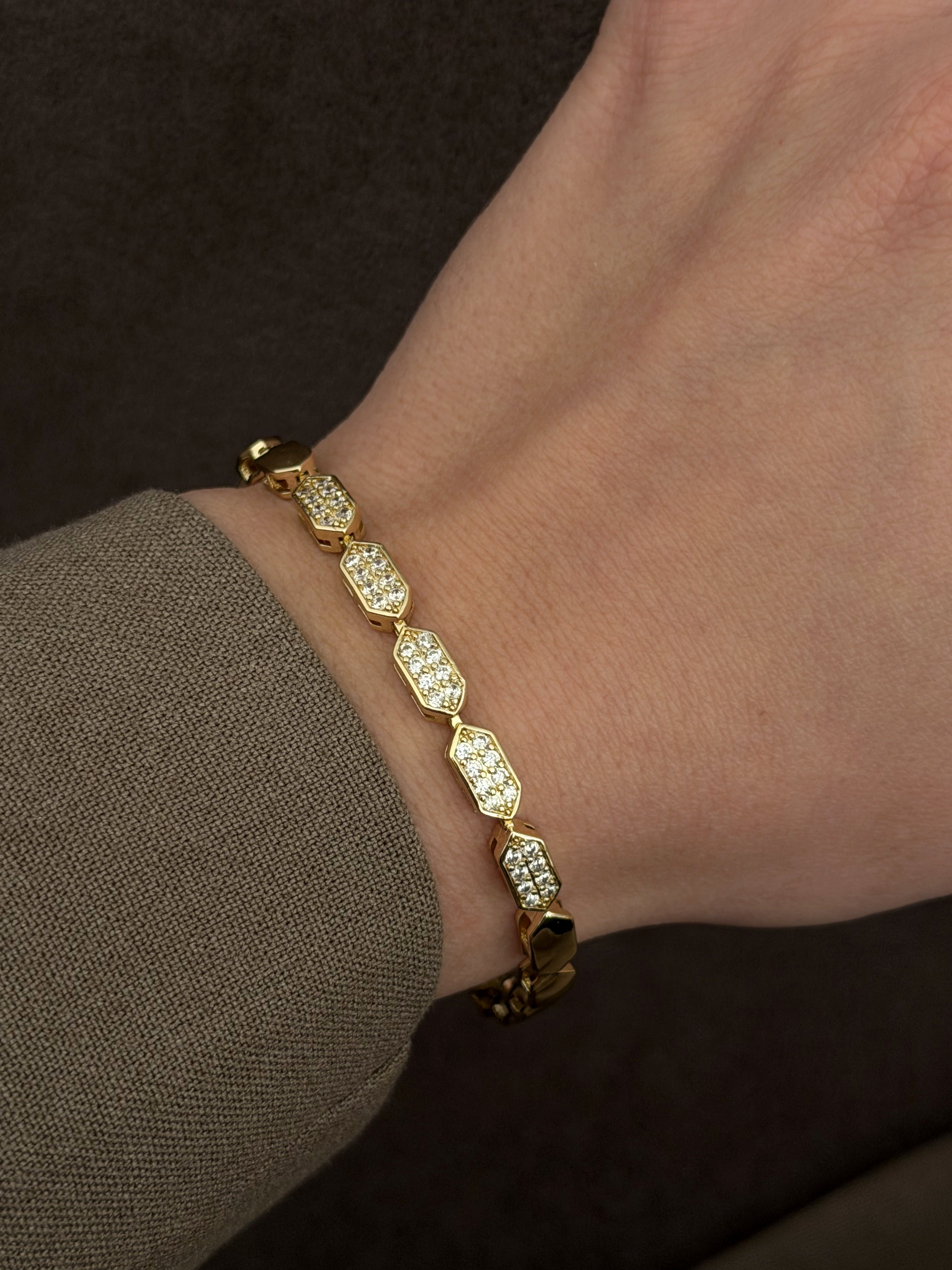 Gold Cz Pave Geometric Hexagonal Link Bracelet wholesale jewelry BRACELETS  Catwalk Jewellery Europe