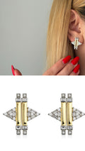 Two Tone Baguette Cz Geometric Arrow Stud Earrings wholesale jewelry VIP 14K EARRINGS  Catwalk Jewellery Europe
