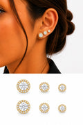 Gold Cz Pave Round Cut Halo Graduated Stud Earring Set Of 3 wholesale jewelry VIP 14K EARRINGS  Catwalk Jewellery Europe