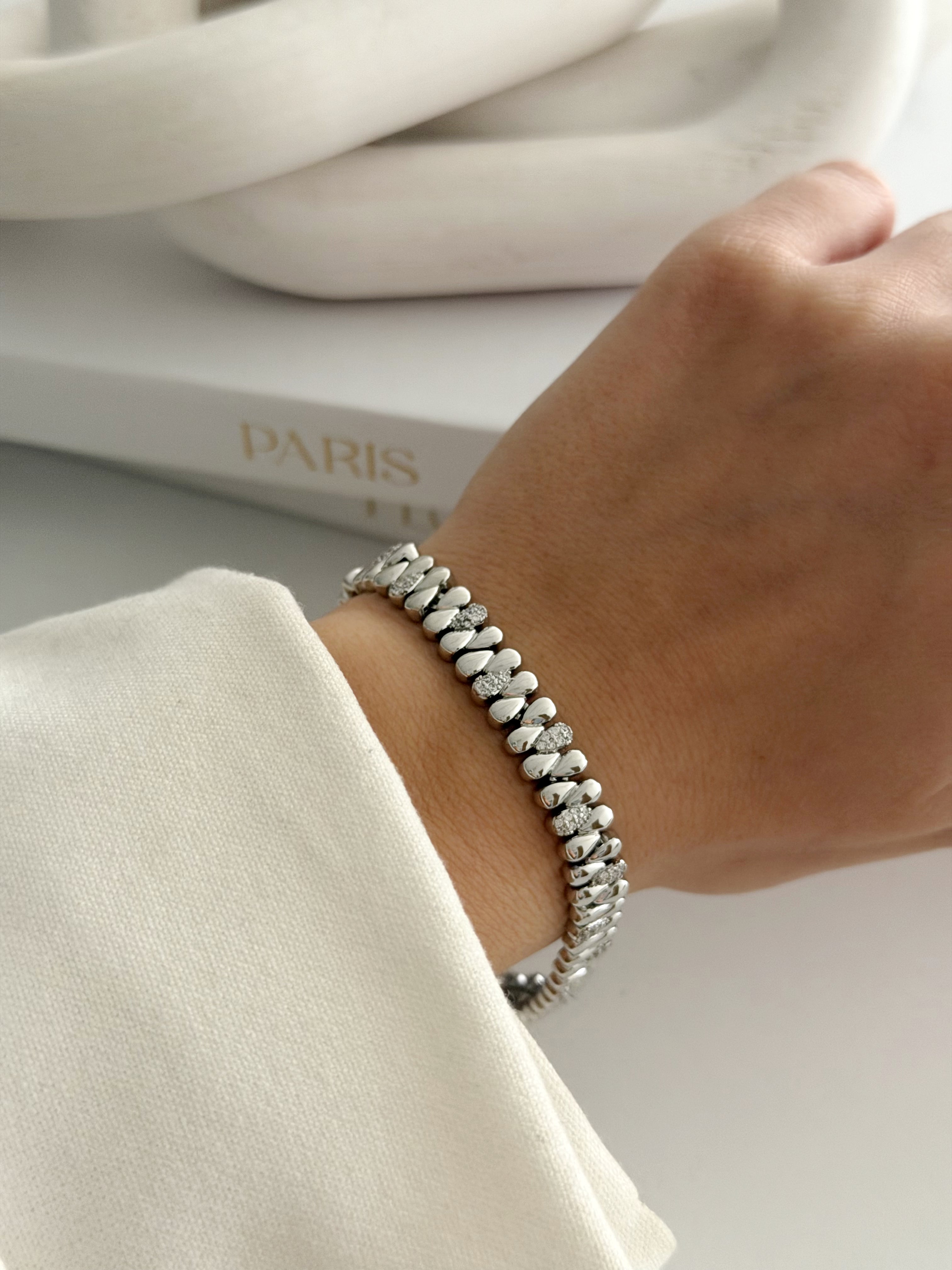Silver Cz Pave Ribbed Teardrop Panther Link Bracelet wholesale jewelry BRACELETS  Catwalk Jewellery Europe
