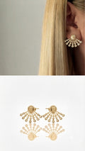 Gold Cz Pave Beaded Sunburst Fan Ear Jacket Earrings wholesale jewelry VIP 14K EARRINGS  Catwalk Jewellery Europe
