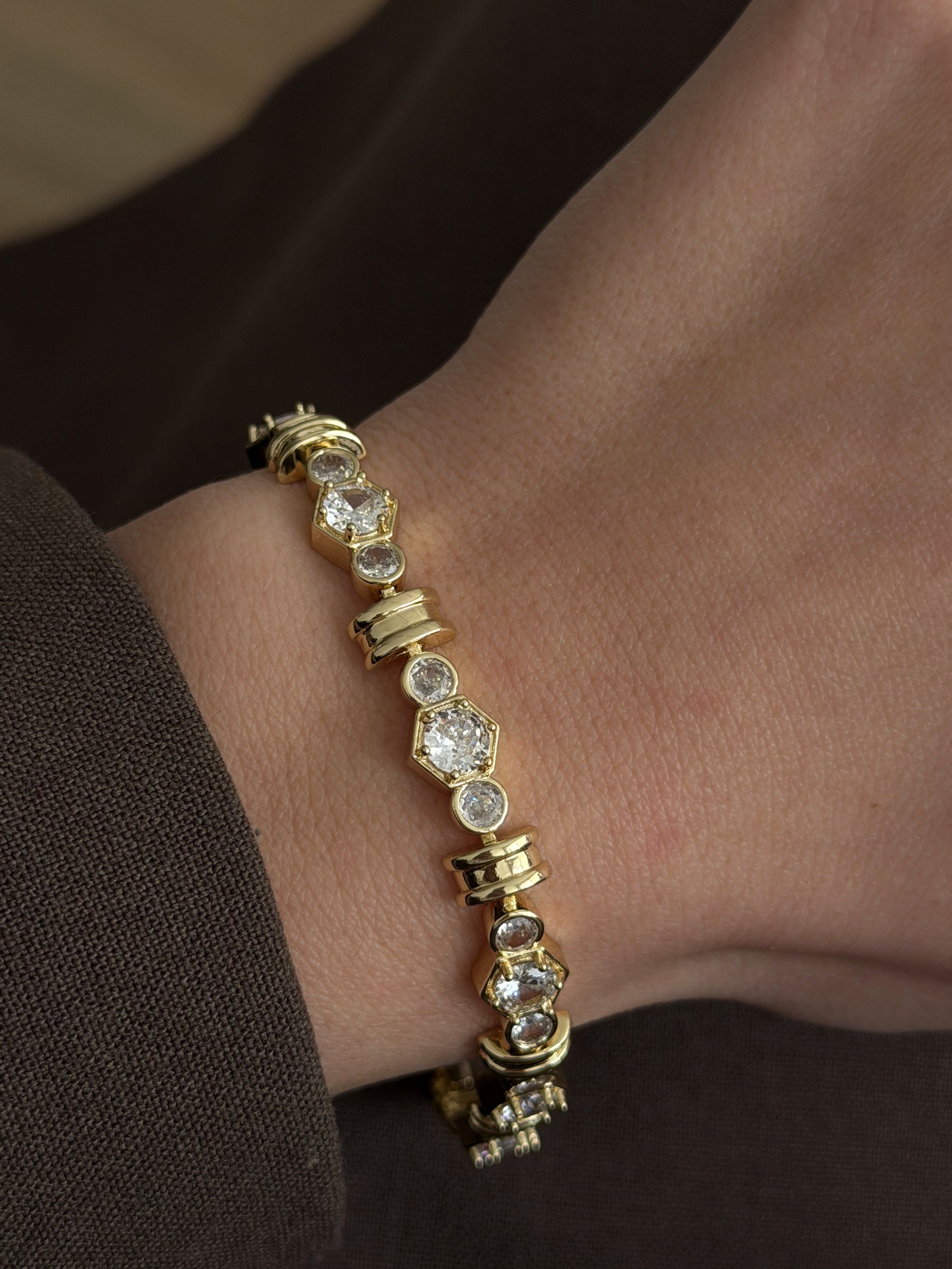Gold Mixed Cut Cz Hexagonal Station Bracelet wholesale jewelry BRACELETS  Catwalk Jewellery Europe