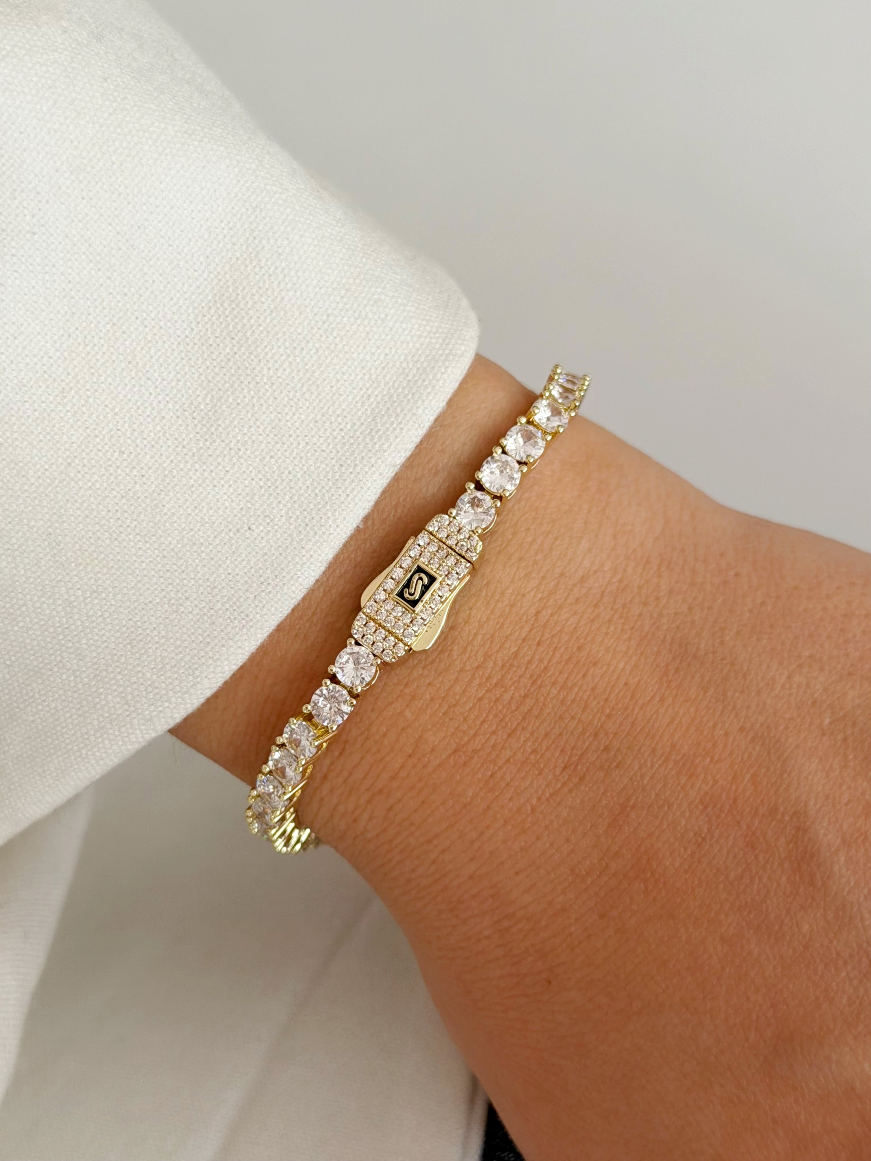 Gold Large Round Cz Tennis Bracelet Pave Buckle Clasp wholesale jewelry BRACELETS  Catwalk Jewellery Europe