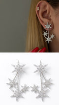 Silver Cz Pave Celestial Starburst Ear Jacket Earrings wholesale jewelry VIP 14K EARRINGS  Catwalk Jewellery Europe