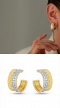 Two Tone Molten Texture Half Hoop Cz Pave Border Late Summer Statement Earrings wholesale jewelry VIP 14K EARRINGS  Catwalk Jewellery Europe